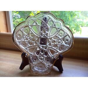 McKee Co Toltec Early American Gold Trimmed Clear Glass Candy Relish Dish.